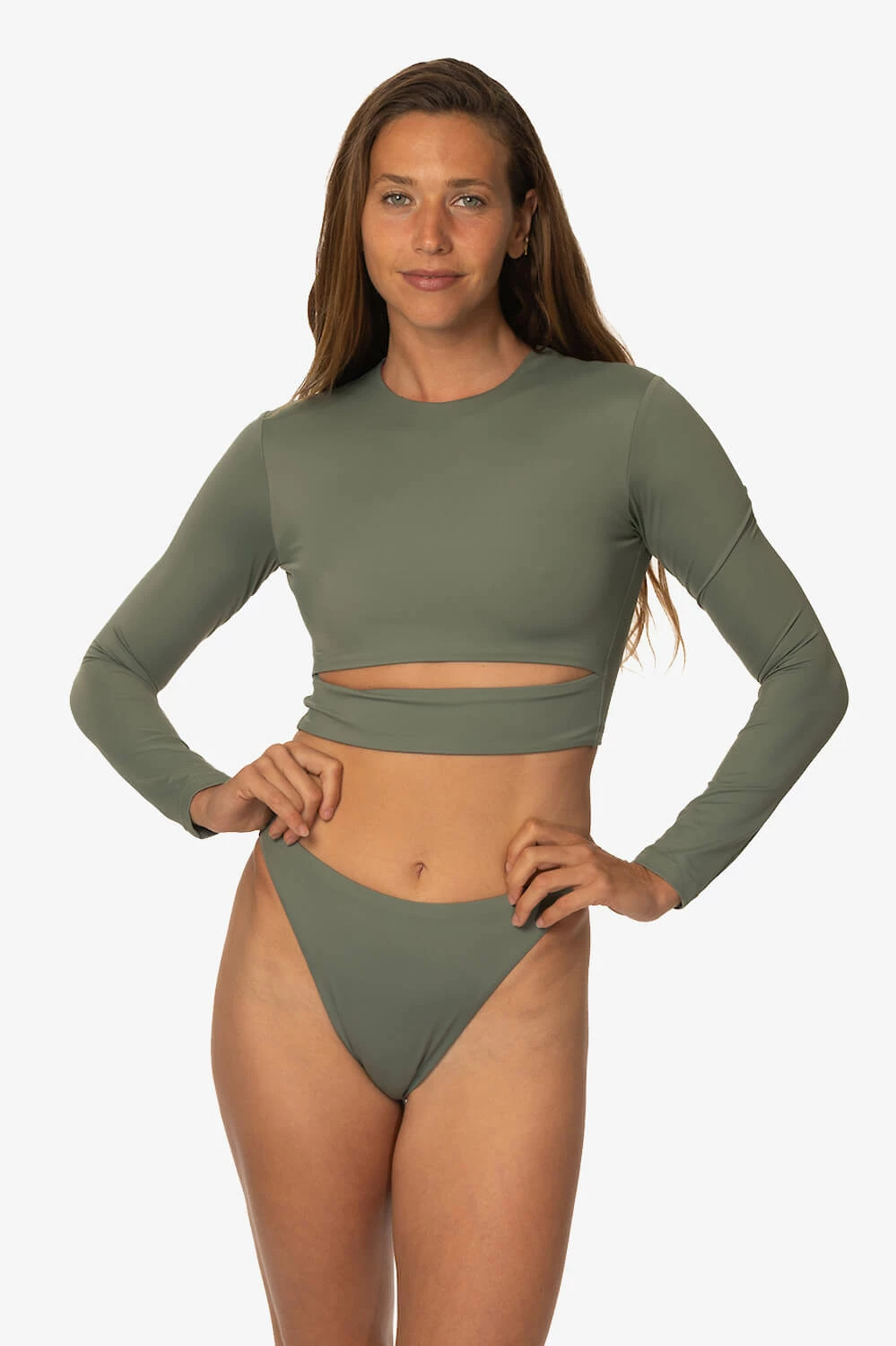 Taranaki Long Sleeved Crop Cut-Out Rashie - Eucalyptus 11 Taranaki Long Sleeved Crop Cut-Out Rashie - Eucalyptus - Image 9