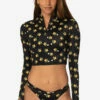 Tofino Long Sleeved Crop 1/4 Zip-up Rashie - Lemon Drop -JOLYN Sales Swim Tops Tofino Print Lemon Drop LEMONDROP Front TiaSurf MiskaSykora 021023