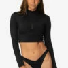 Tofino Long Sleeved Crop 1/4 Zip-up Rashie - Black