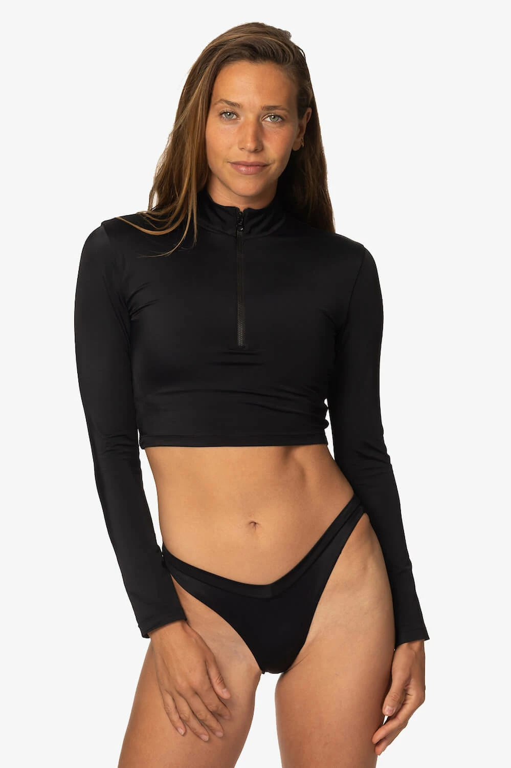 Tofino Long Sleeved Crop 1/4 Zip-up Rashie - Black 3 Tofino Long Sleeved Crop 1/4 Zip-up Rashie - Black