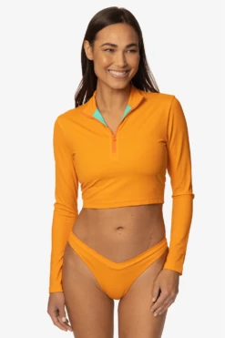 Tofino Long Sleeved Crop 1/4 Zip-up Rashie - Harmony -JOLYN Sales Swim Bottoms Top Lennox Print Harmony Front LisaDillon 040323