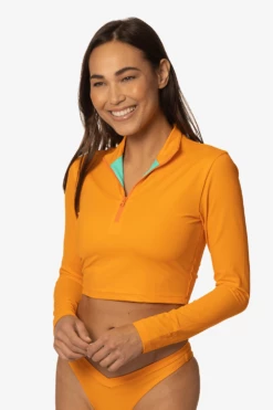 Tofino Long Sleeved Crop 1/4 Zip-up Rashie - Harmony -JOLYN Sales Swim Top Tofino Print Harmony Side LisaDillon 040323