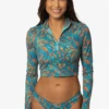 Tofino Long Sleeved Crop 1/4 Zip-up Rashie - Paradise -JOLYN Sales Swim Top Tofino Print Paradise Front LisaDillon 040323
