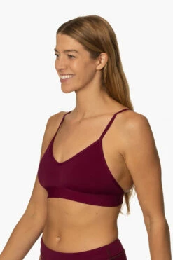 Mara Bikini Top - Cabernet -JOLYN Sales Swim Tops Mara Solid Cabernet FrontSide KiraAlger 013123